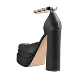 Onlymaker Square Toe Sandals Platform Thick High Heels Solid Mixed Colors Crystal Buckle Stain Sandals Graceful Women