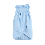 Tube Top Dress Blue Bow Sleeveless Casual French Fashion Self Cultivation High Waist Sexy Short Skirt Ladies
