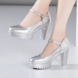 Cowhide Catwalk High Heels Women's Anti-Skid Thick Heel Waterproof Platform Cheongsam Models Soft Leather Work Shoes Women's