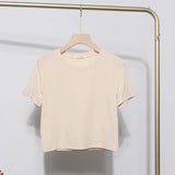 Solid Short-Sleeved T-Shirt Burst Small Short Sweet Spicy Slim Slim Thin Collar Top