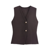 Summer Women's Solid Color Repair Gold Button Knitted Vest Blouse