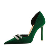 Zingj Banquet High Heels Female Shoes With Thick Suede Shallow Tip Side Hollow Ultra High Heel Water Diamond Buckle Single