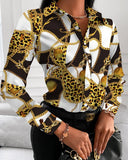 Zingj Wise Hot Style Autumn Loose Long Sleeve V Collar Button Print Shirt Shirt Women's