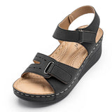 New Sandals Women's Slope Heel Magic Buckle Hollowed-Out Large Size Leisure Sandals
