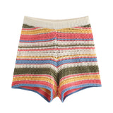 钩编 POLO T-Shirt Blouse Striped Crochet Shorts Set For