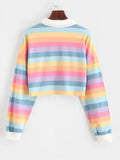 Shirt Women Sweatshirt Long Sleeve Rainbow Color Ladies Hoodies With Button Striped Korean Style Sweatshirt