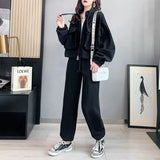 Zingj Casual Sports Suit Female 2024 Spring And Autumn New Pure Color All-Match Loose Skinny Pants Two Sets Of Female Tide-Outfit