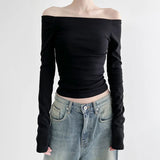 Style Basic Simple Solid Color T-Shirt With Bare Shoulder And Bottom 2023 New Temperament Age-Reducing