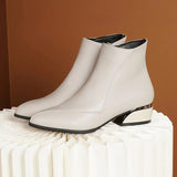 Zingj New 2024 Thick Heel Ankle Boots Women's Pointed Head Stitching Side Zipper Middle Heel Martin Boots Fashion Single Boot Cloth-Outfit