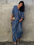 Quick-drying Black Indie Folk Embroidered Long Summer Beach Dress Moroccan Kaftan Plus Size Women Beachwear Maxi Dress