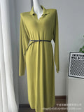Autumn And Winter Scissors Collar Soft Sweater Skirt Elegant Loose Dress In