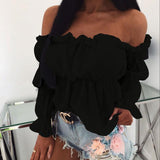 Zingj Ebay Shirt One Word Collar Solid Color Sexy Waist Long Sleeves Versatile Shirt