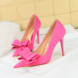 Zingj Korean Version Fashion Thin Heels, Silk, Shallow Pointed Bow Single High Heel Women's