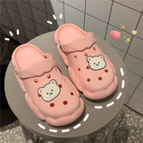 Slippers for Beach DIY Hole Shoes Cartoon Bear Women's Shoes Antislip Soft Cloud Sole Holiday Female Flipflop