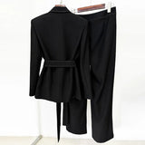 New Star Fashion Beads Edge Trim Belt Suit Trousers Set Two-Piece