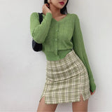 Color New Summer Harajuku Uniform Women Skirt Split Details Plaid Mini Skirt With Under Shorts Mini
