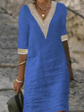 Solid Color Half Sleeve Cotton Linen