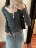 Short-Shouldered Long-Sleeved T-Shirt Women's New Autumn Cardigan Slim And Thin Round-Neck Bottomed