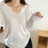 V-Neck Long-Sleeved Bottomed Shirt A Soft Waxy Loose Casual Blouse Is Worn In The New Autumn