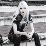 Knitted Gothic Vintage Hollowed-Out Short-Sleeved T-Shirt Spring Ins Dark Style Slim