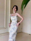 Bandage Midi Dresses Women Summer New Elegant Sleeveless Formal Occasion Female Vestidos Evening Party Floral Dress