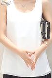 Korean Fashion Blouses Women White O-Neck Sleeveless Chiffon Vest Woman Tops Female Shirts 3XL Basic Solid Women
