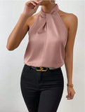 New Summer Women's Satin Neck-Hanging Sleeveless Vest Satin Imitation Silk Blouse From