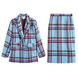 Hot Girl Retro Elegant Suit Women's Winter Lapel Woolen Jacket Plaid Long Skirt Two-piece Set Fashion Female