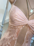 Lace Pleated Slit Cami Top-Outfit