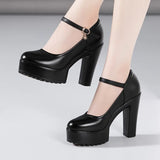 Cowhide Catwalk High Heels Women's Anti-Skid Thick Heel Waterproof Platform Cheongsam Models Soft Leather Work Shoes Women's