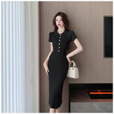 Zingj Real Shot Is Pure, Stylish, Sexy, Slim, Thin, Lapel, Short-Sleeved, Knitted, Buttocks, Fishtail Dress, Summer