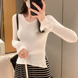 Thin Korean Horn Sleeve Knitted Sweater New Sweet Slim And Forked Underwear In Autumn And