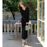 Zingj Style Lazy Twist Twist V-Collar Knitted Dress Women's Autumn And Winter New Bottomed Buttocks Show Skinny