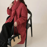 Scarf Long Down Jacket Female 2024 Winter Korean Sweet Thick Pocket Over The Knee White Duck Down High-End Coat-Outfit