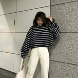 Long Sleeve T-shirts Women Baggy Tshirts Mujer All-match Cropped O-neck Casual Tops Korean Style Teens Students Chic