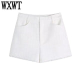 Women Elegant Solid Sets Fashion Double Breasted Cropped Blazer Suits With High Waist Textured Shorts