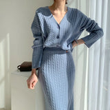 2025 Laziness Temperament Personality Knitted Sweater Women's Cardigan Jacket Over Knee Dress Set Women's