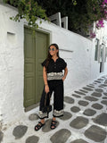 Contrast Color Printed Pant Sets Women Casual V-neck Short-sleeved Button Tops Wide Leg Pant Suit Chic Lady Street