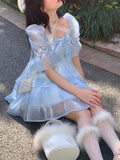 Kawaii Clothing Lolita Mini Dress Female Summer Dresses Women 2022 Beach Puff Sleeve Elegant One Piece Dress Korean