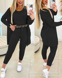 Zingj Women's Solid Color Vest Elastic Waist Long Trousers Suit (3 Pieces) ODS4317