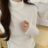 Collar Threaded Bottom Women Wear Temperamental Long-Sleeved T-Shirts In Autumn And