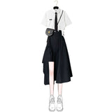 Women Sets Single Breasted Turn-down Collar Short Sleeve Shirts Design Asymmetrical Dress Summer Mujer Fashion 2 Piece