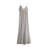 Spring Silk Satin Printed Flower Decorated Dress