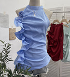 Design Sleeveless Leaves Three-Dimensional Flower Blouse Atmosphere Slimming Waist