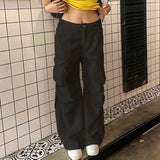 Zingj Wind Large Pocket Stitching Pleated Casual Pants Women 2023 Autumn Straight Pants New Pants