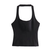 New Spring Style Hanging Collar Solid Color Slim Small Sling Blouse