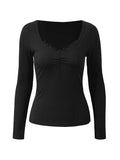 Lace Trim Black Long Sleeve Knit Top- Outfit
