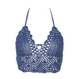 Sexy Bikini Crop Top Women Crochet Boho Beach Camisoles Bikini Bralette Halter Cami Knitted Bra Backless Beachwear Tank