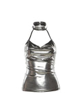Women's Off Shoulder Silver Laser Crop Top Y2k Tank Top Vintage Streetwear Sexy Harajuku Halter Neck Camisole Tube Top