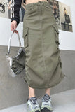 Style High Waist Midi Skirts Women Leisure Simple Denim Shirring Design Behind-Slit Streetwear Y2k Spring All-match
